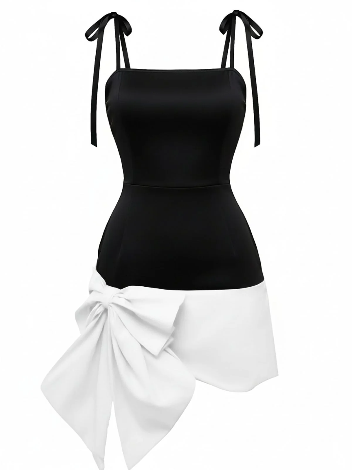Black 1960s Square Neck Red Bow Tie Dress - Image 2