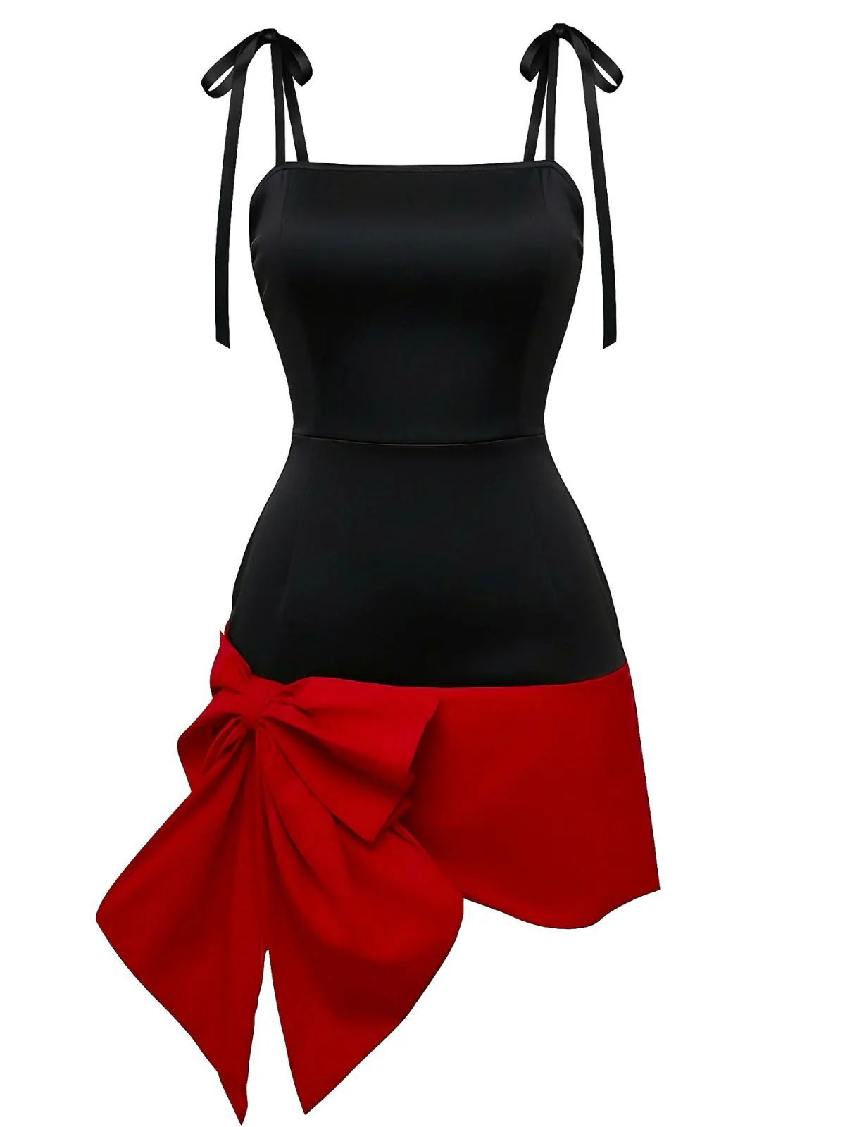 Black 1960s Square Neck Red Bow Tie Dress - Image 3