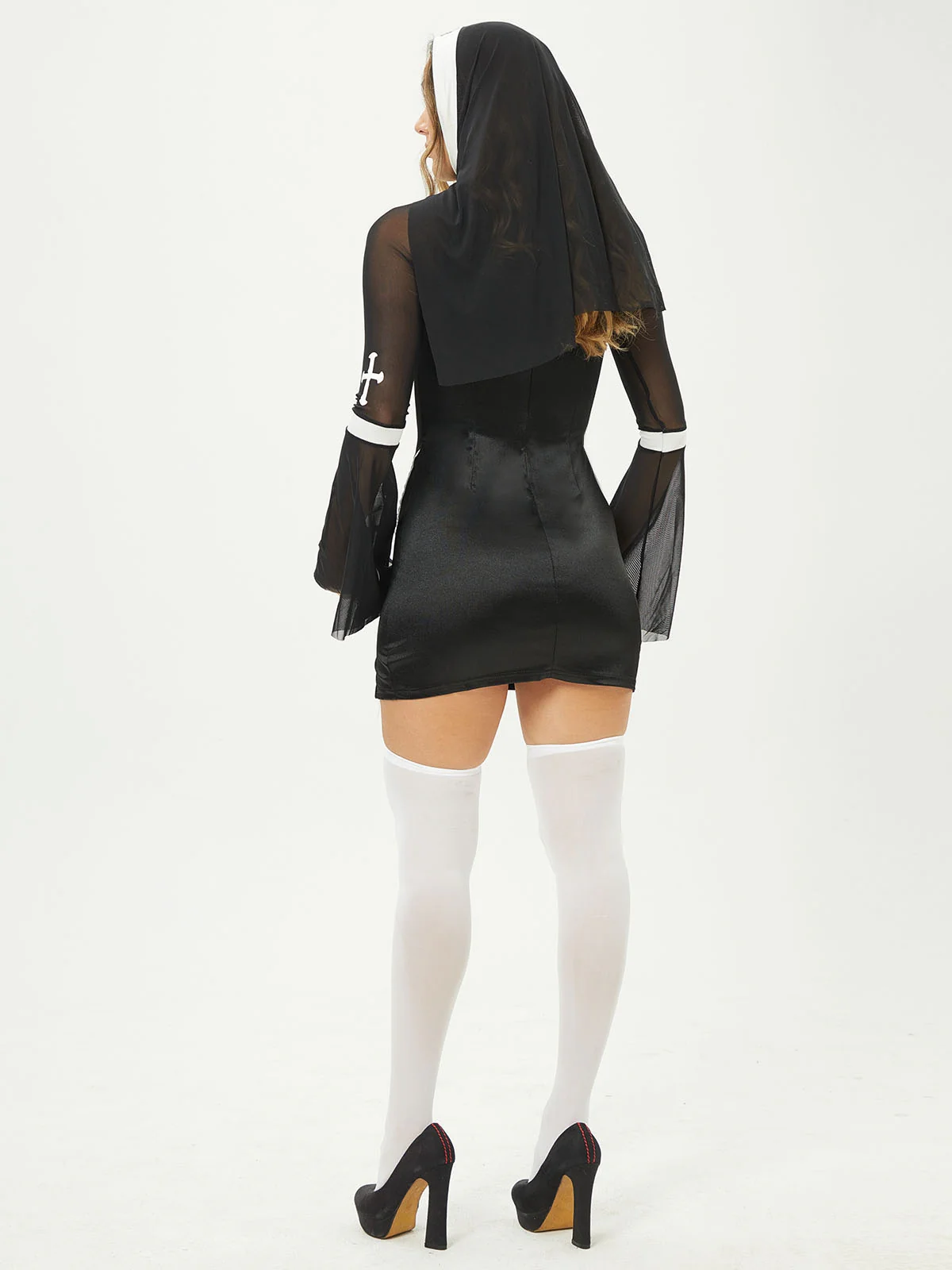 Black 1960s Stand Collar Mesh Flare Sleeves Dress - Image 2