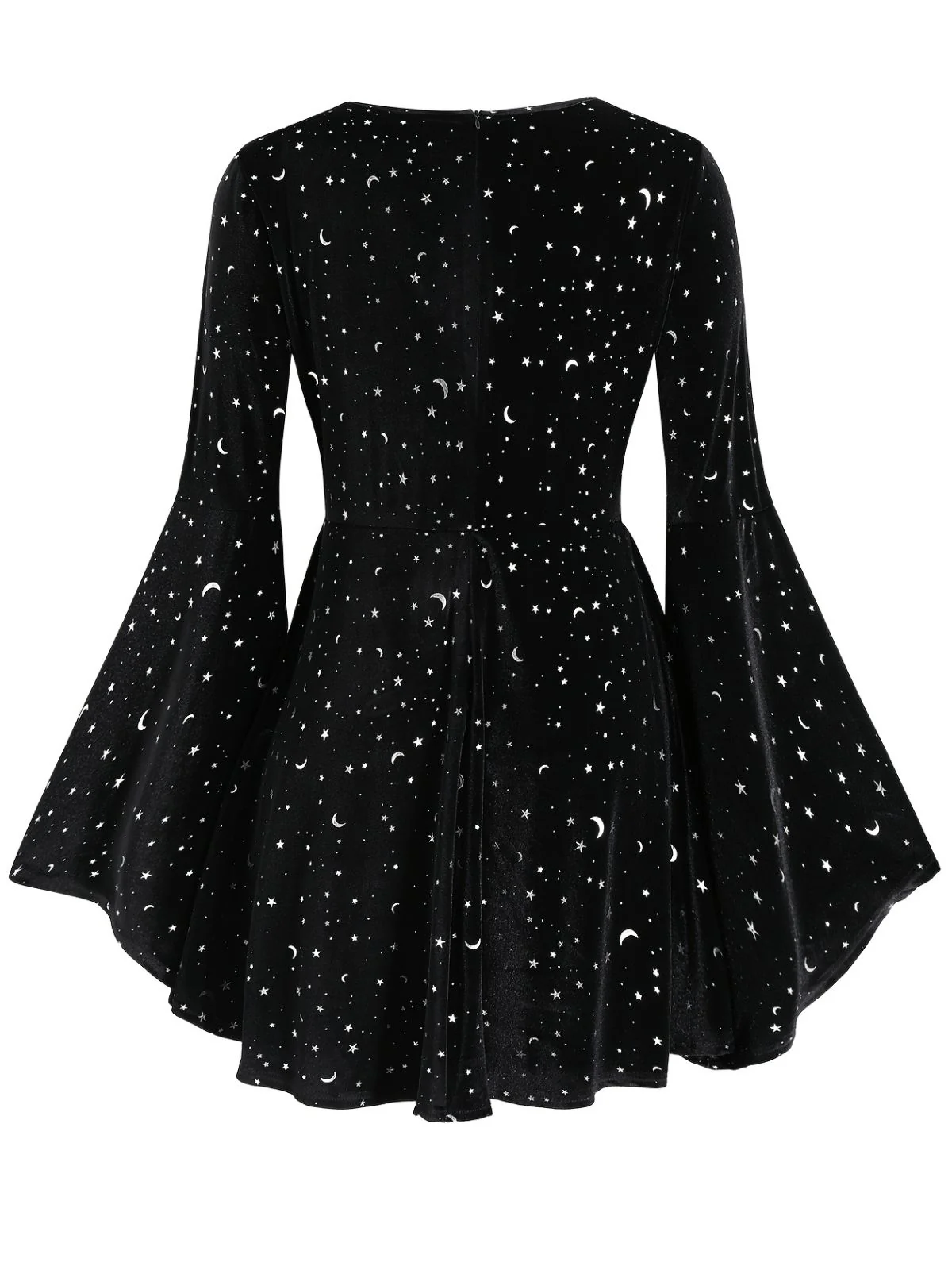 [Plus Size] Black 1960s Star V-Neck Velvet Dress - Image 3