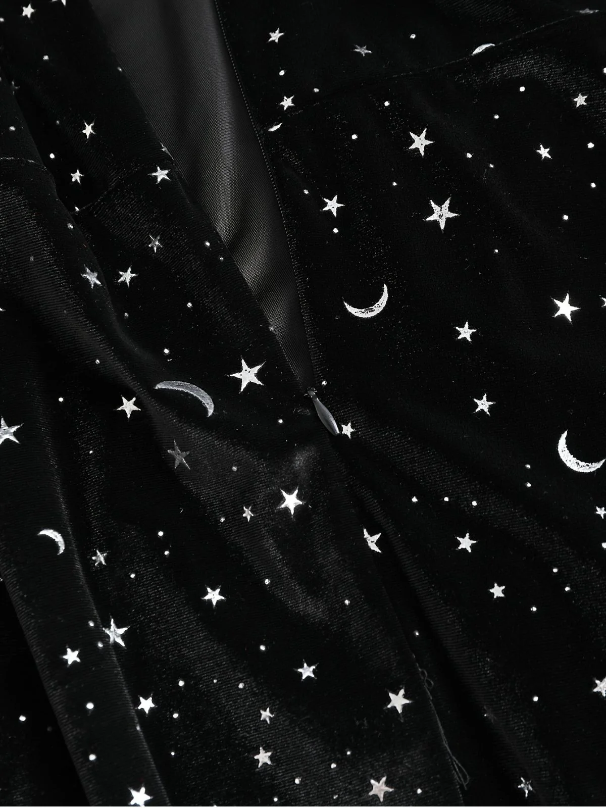 [Plus Size] Black 1960s Star V-Neck Velvet Dress - Image 5