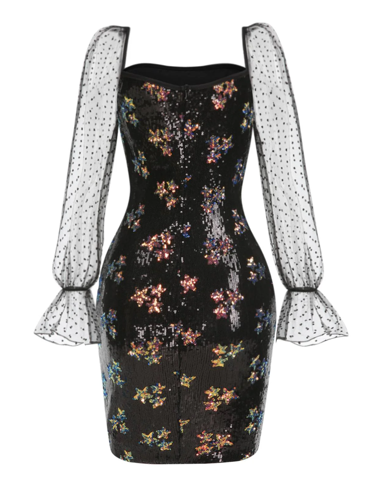 Black 1960s Stars Sequined Mesh Patchwork Dress - Image 3