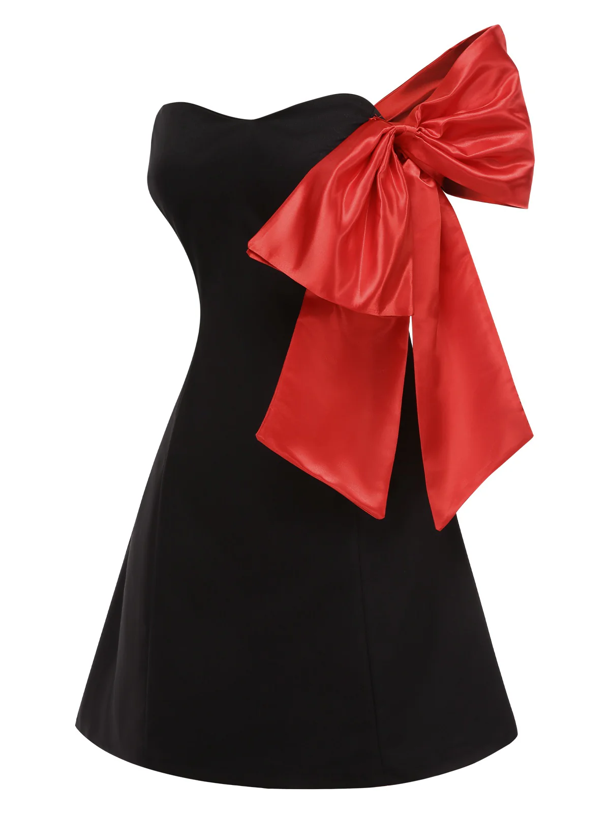 Black 1960s Strapless Bow A-Line Dress - Image 2