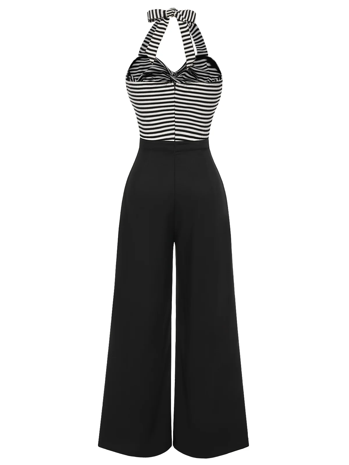 Black 1960s Stripe Knit Patchwork Halter Jumpsuit - Image 4