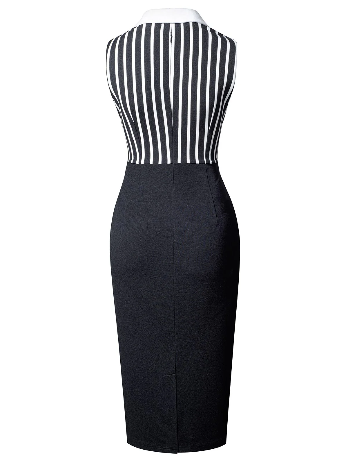Black 1960s Striped Patchwork Lapel Pencil Dress - Image 3