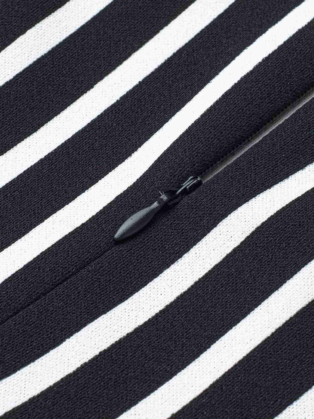 Black 1960s Striped Patchwork Lapel Pencil Dress - Image 5