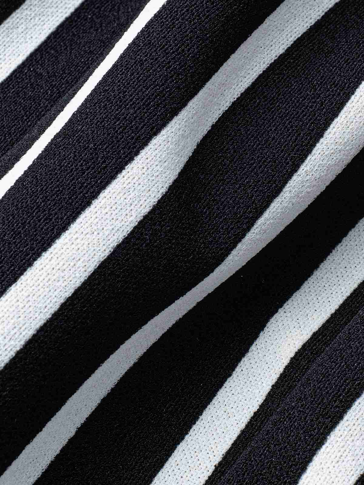Black 1960s Striped Patchwork Lapel Pencil Dress - Image 6