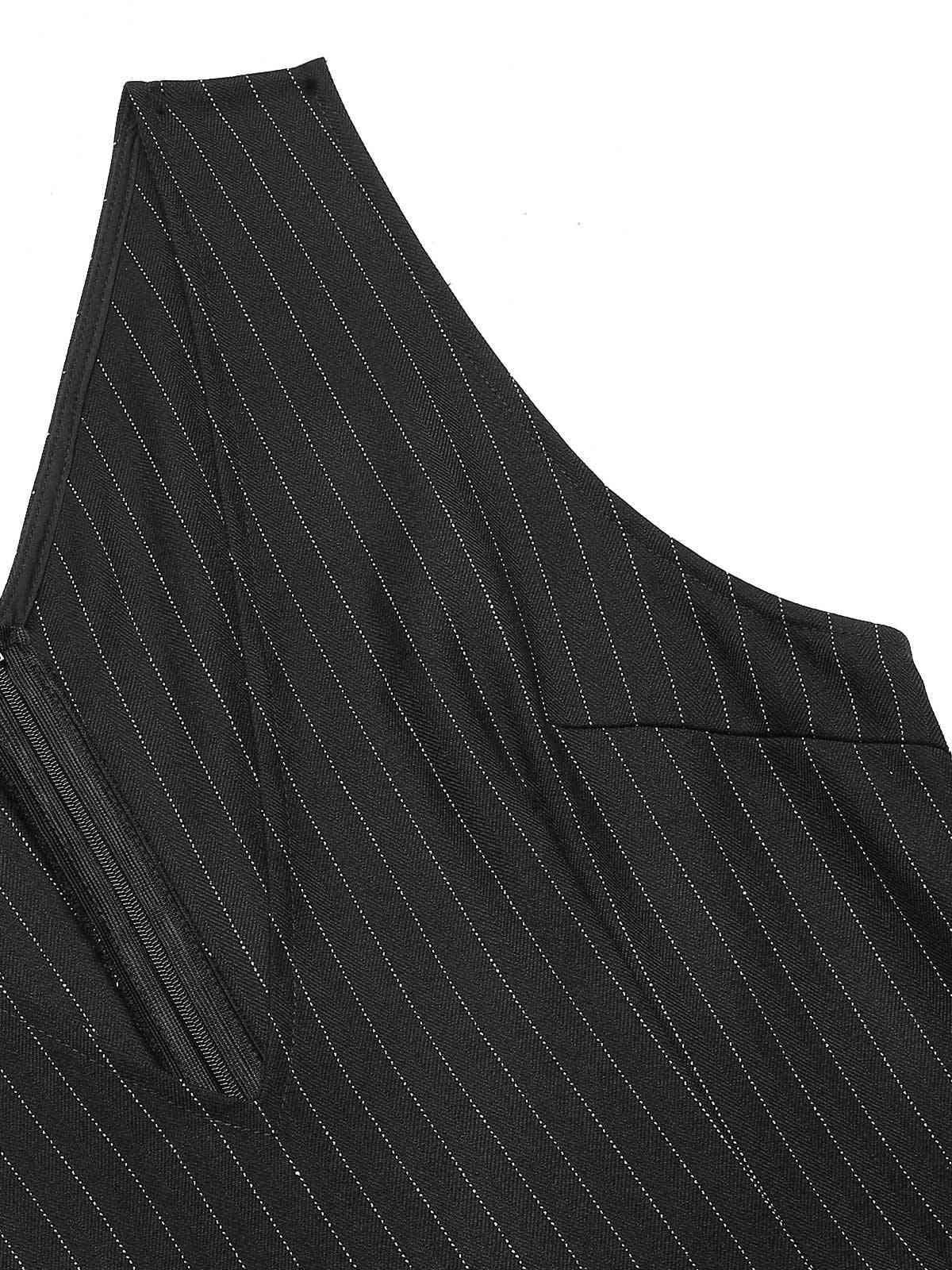 Black 1960s Striped V-Neck Belted Dress - Image 5