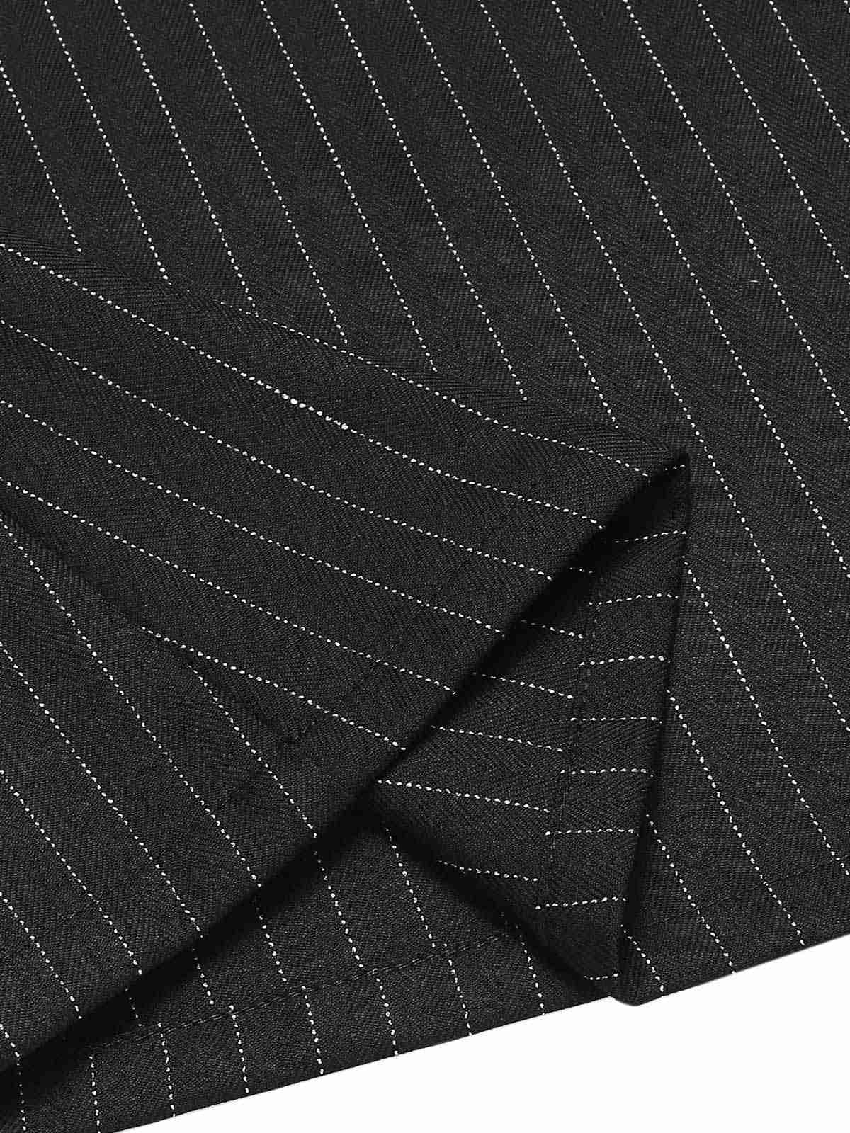 Black 1960s Striped V-Neck Belted Dress - Image 6
