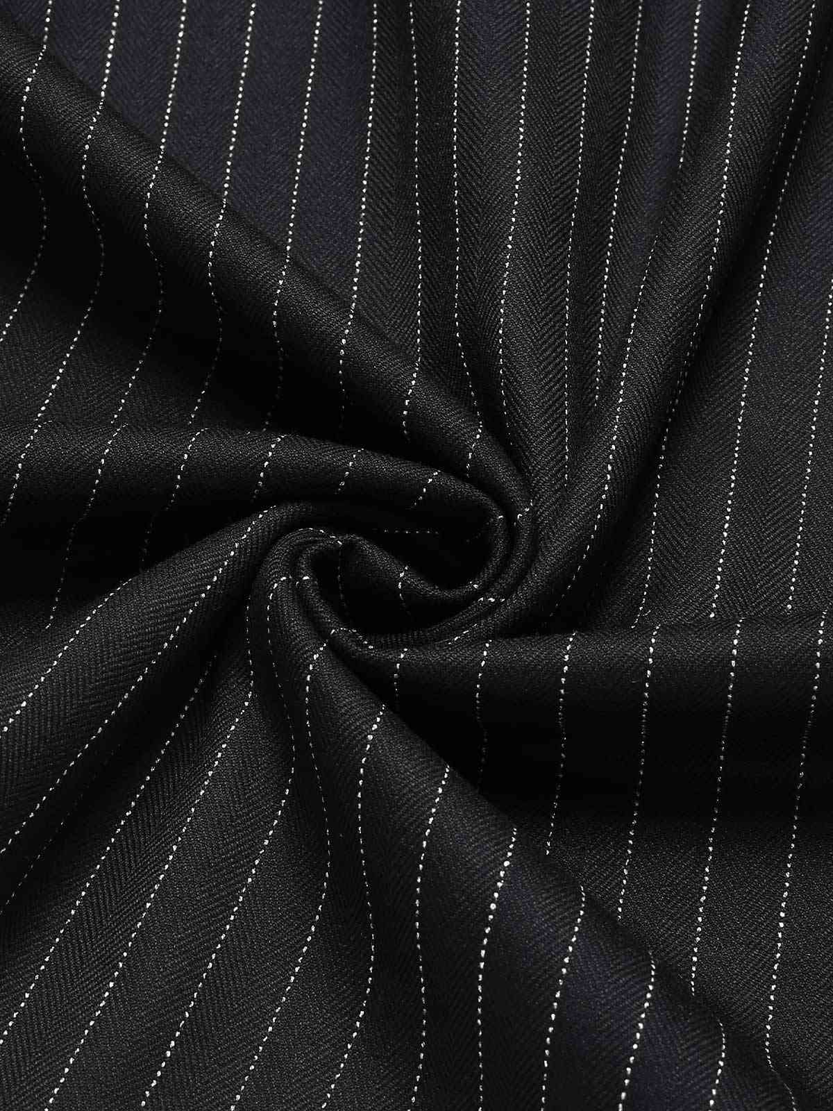 Black 1960s Striped V-Neck Belted Dress - Image 7