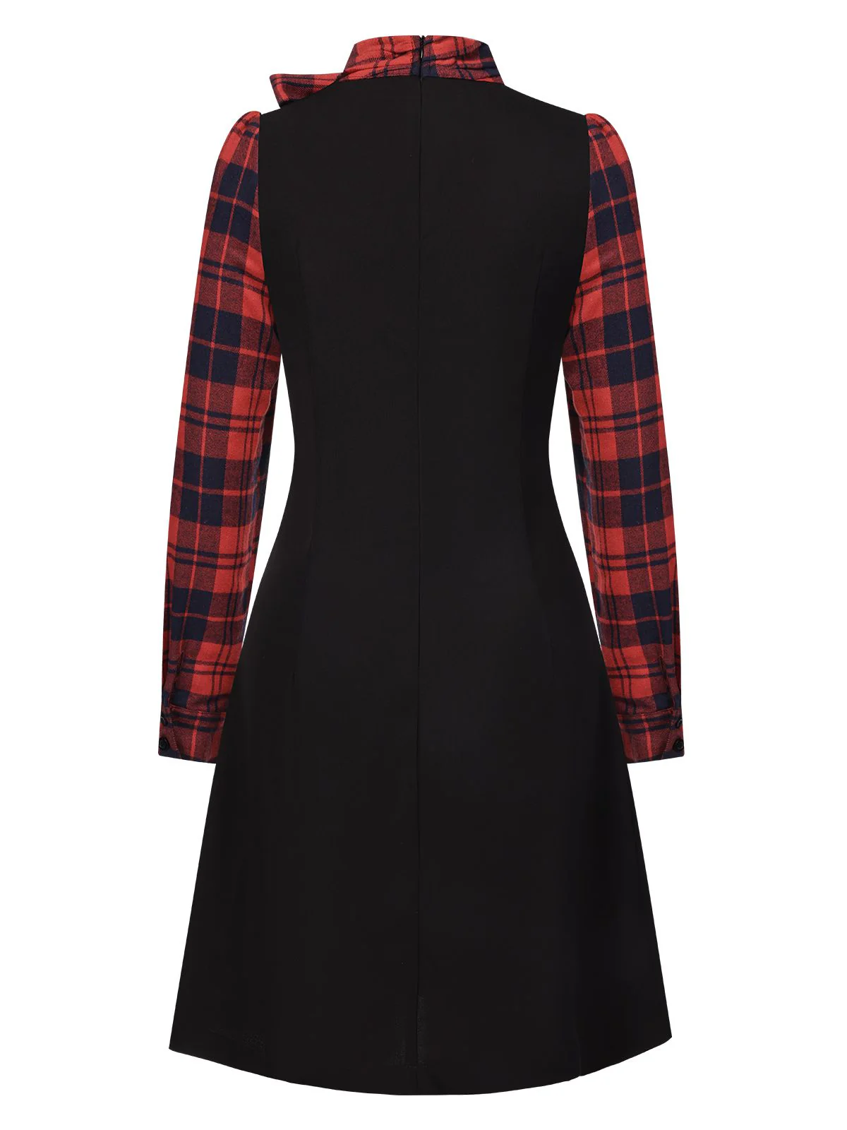 Black 1960s Tie Neck Plaids Bow Dress - Image 5