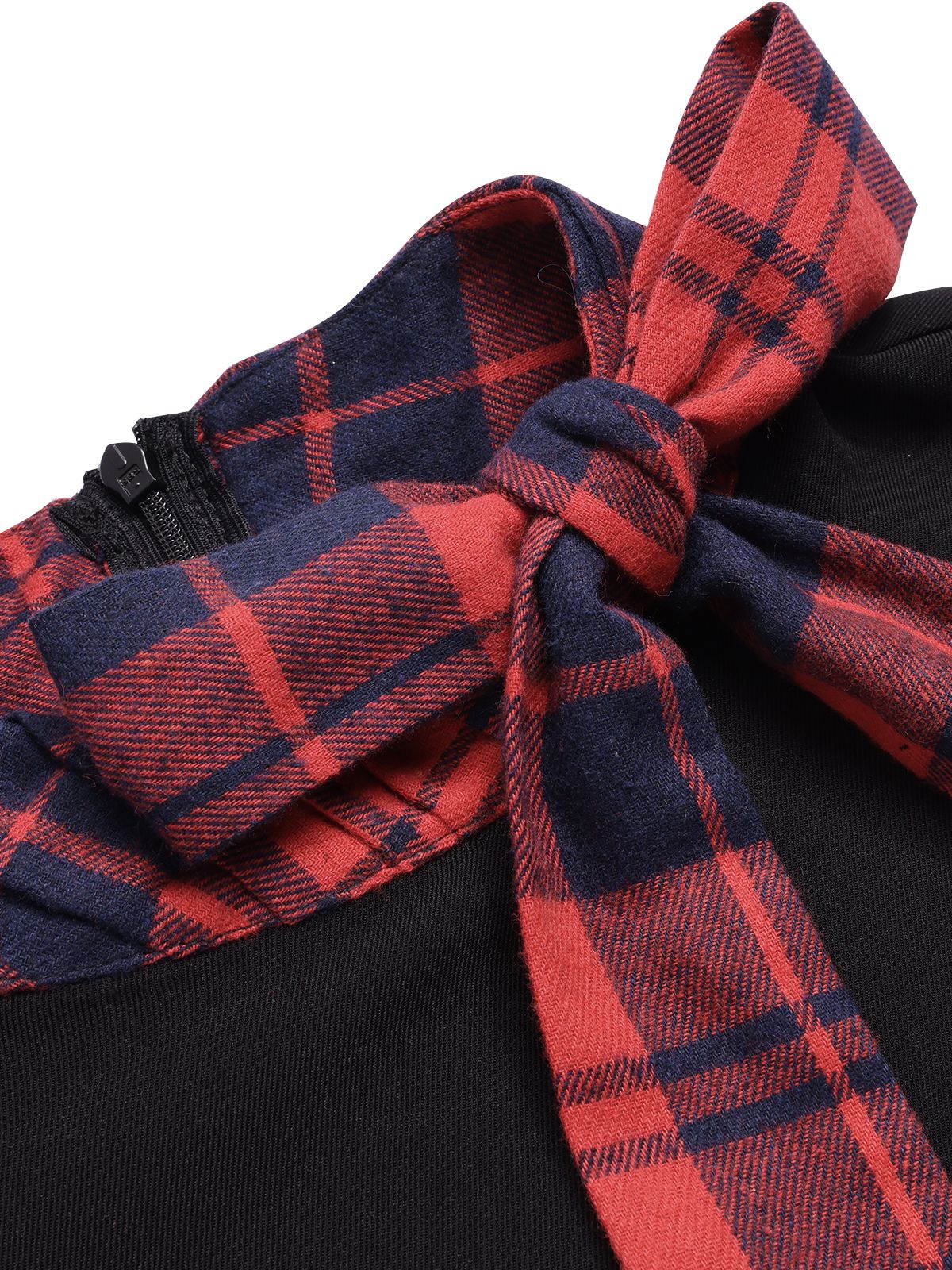 Black 1960s Tie Neck Plaids Bow Dress - Image 7