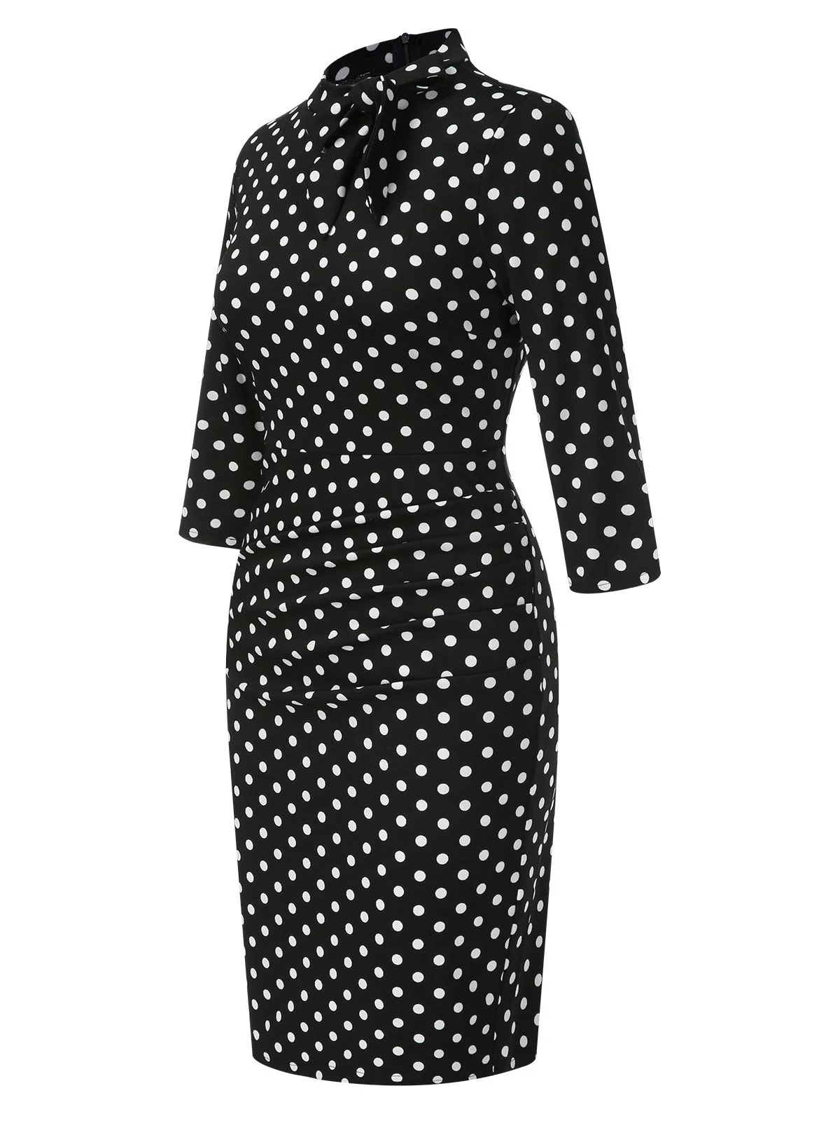Black 1960s Tie Neck Polka Dots Dress - Image 2