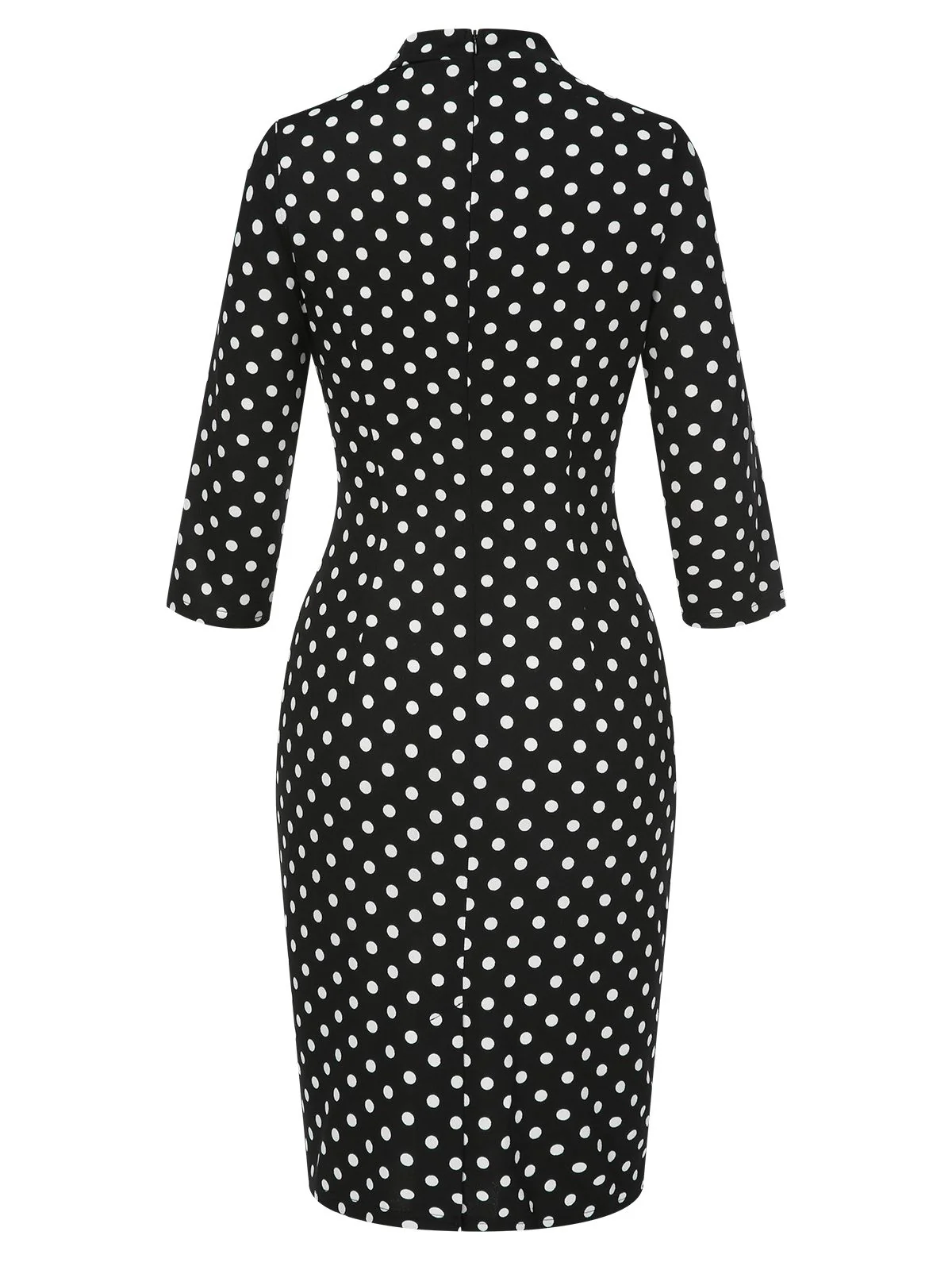 Black 1960s Tie Neck Polka Dots Dress - Image 3