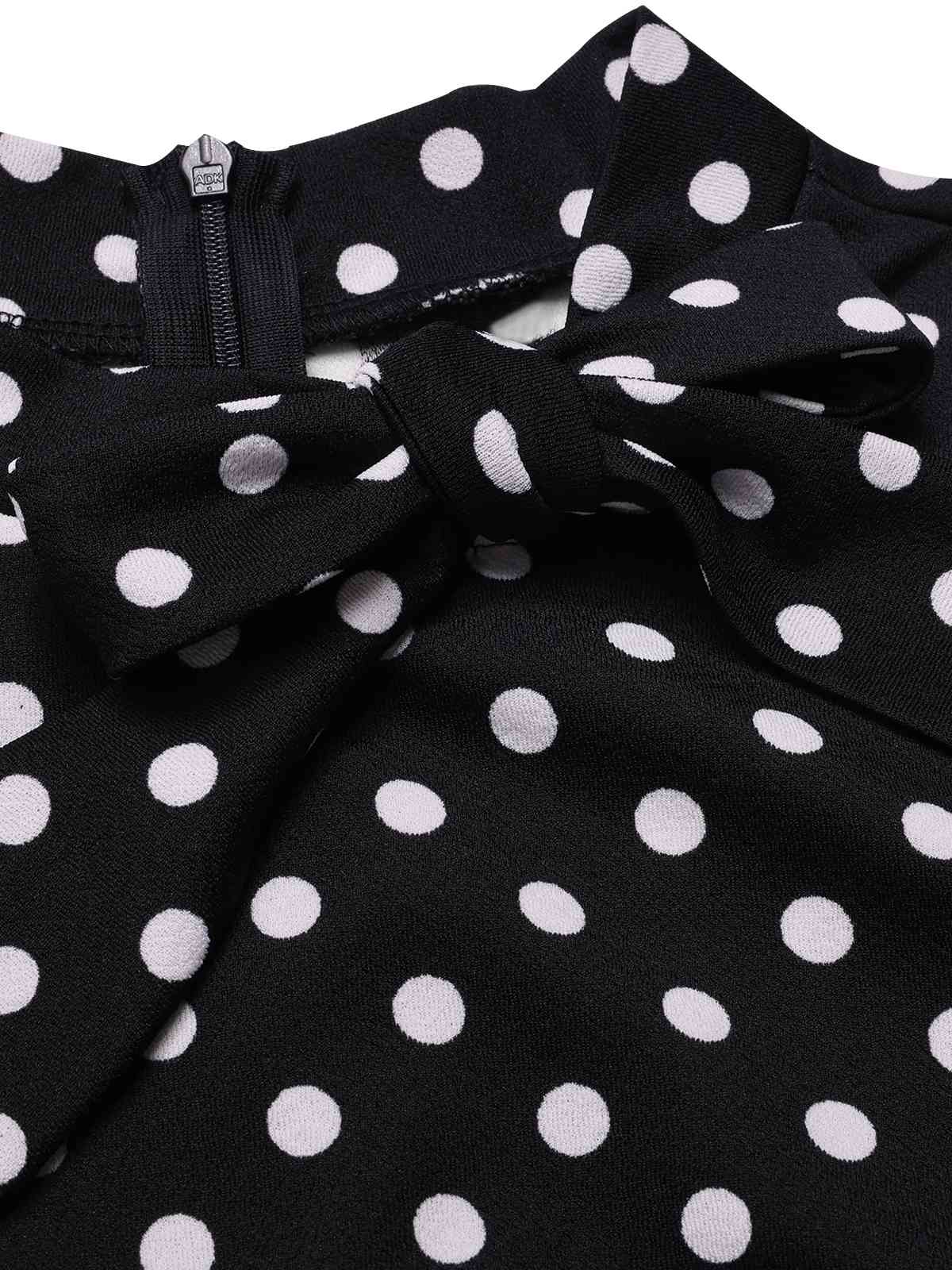 Black 1960s Tie Neck Polka Dots Dress - Image 4