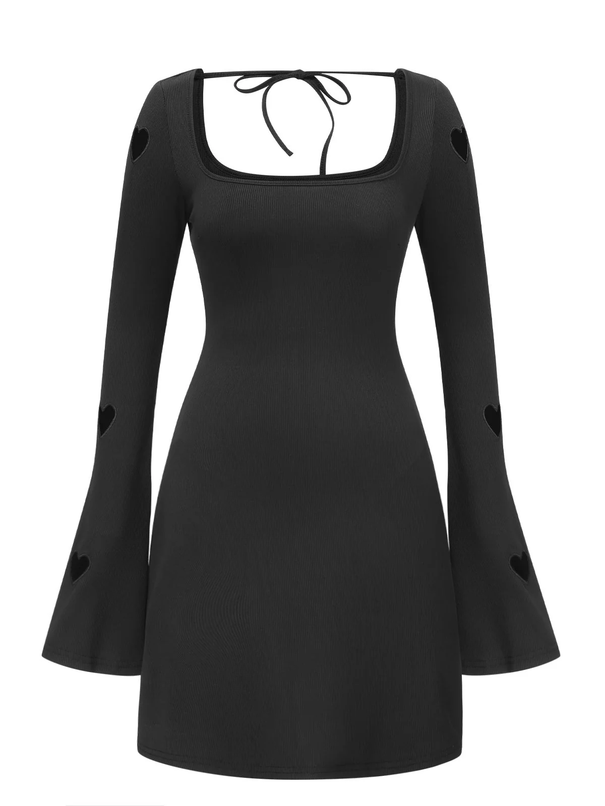 Black 1960s Trumpet Sleeve Hollow Heart Dress - Image 2