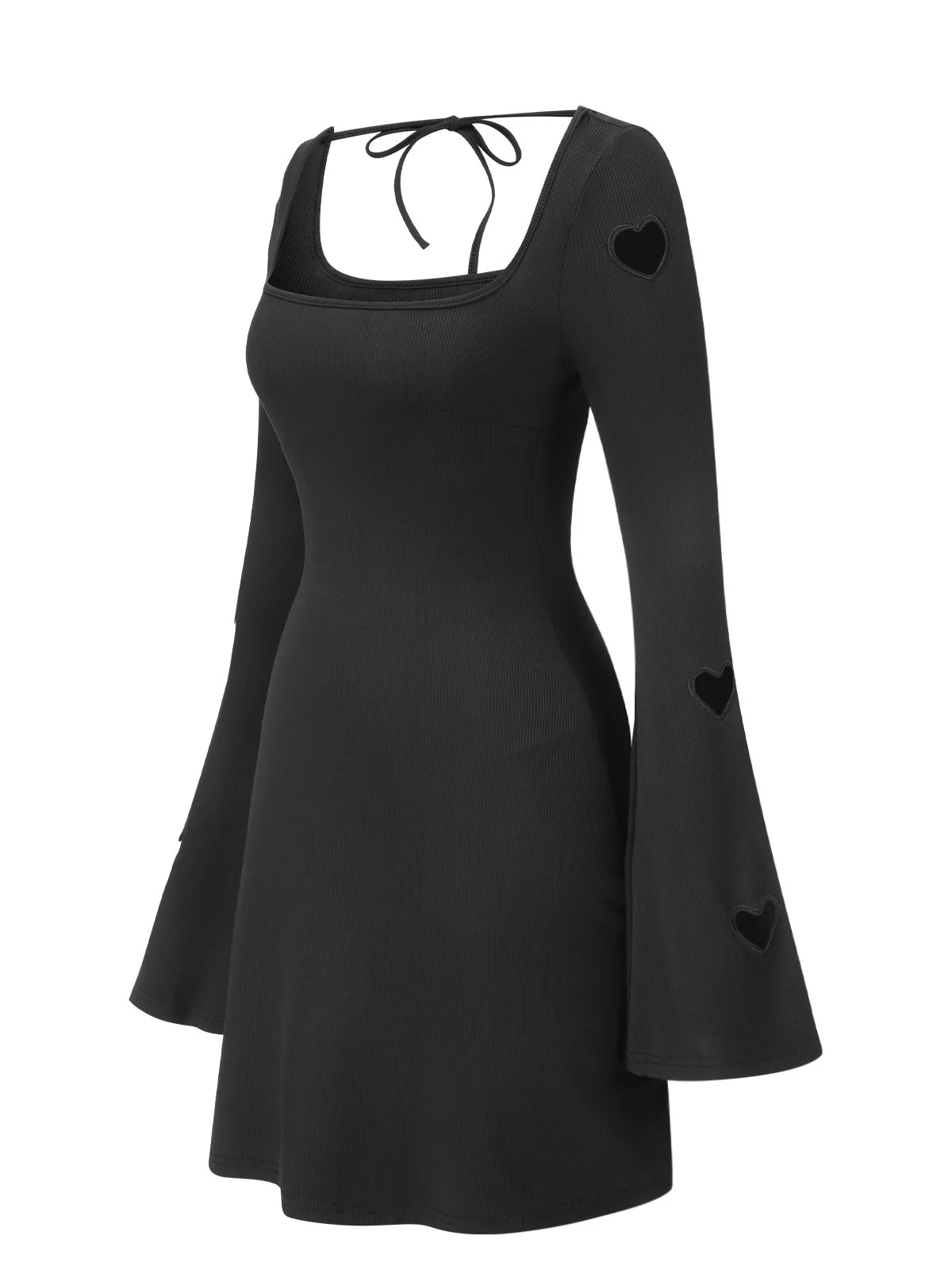Black 1960s Trumpet Sleeve Hollow Heart Dress - Image 3