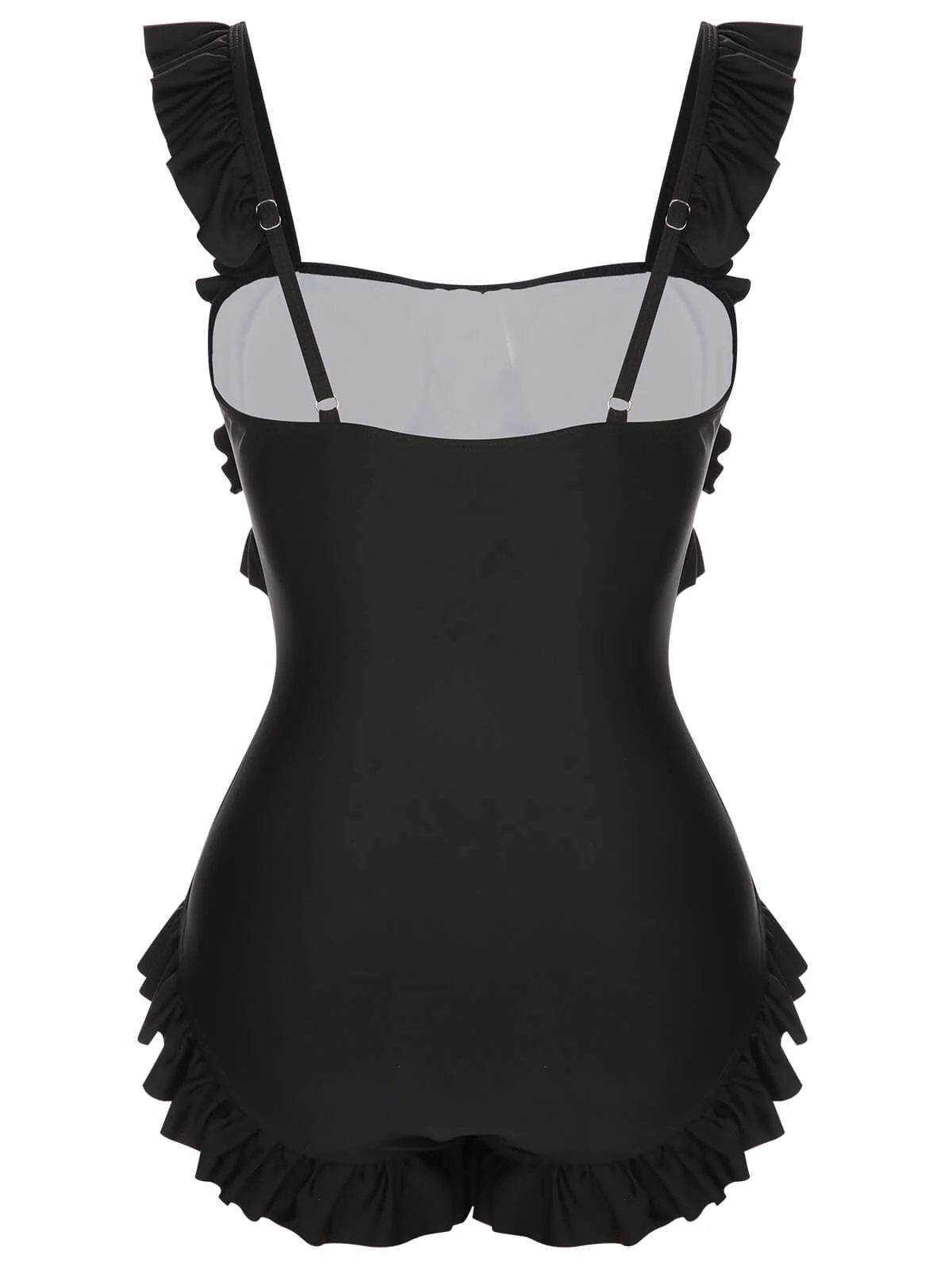 Black 1960s Tuxedo Ruffle Strap Swimsuit - Image 4