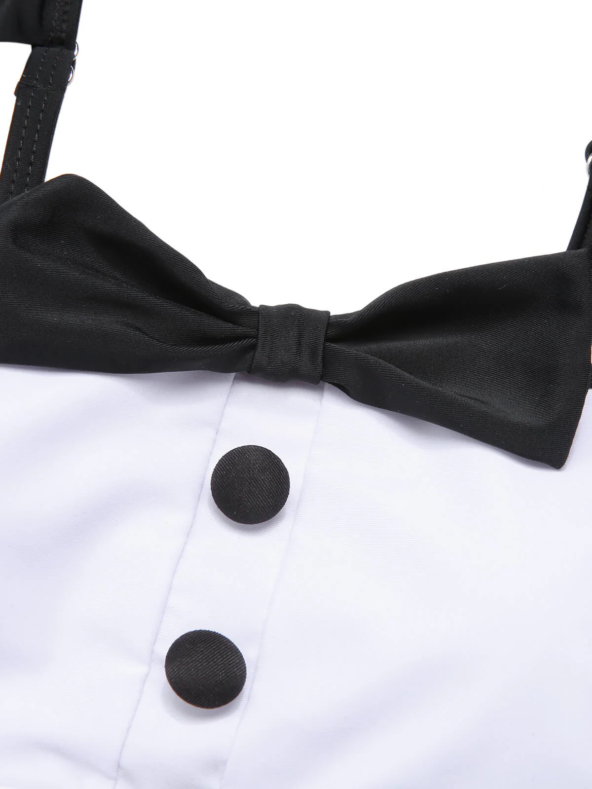 Black 1960s Tuxedo Ruffle Strap Swimsuit - Image 5