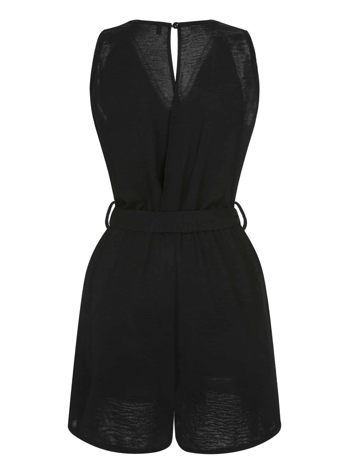 Black 1960s V-Neck Belted Romper - Image 3