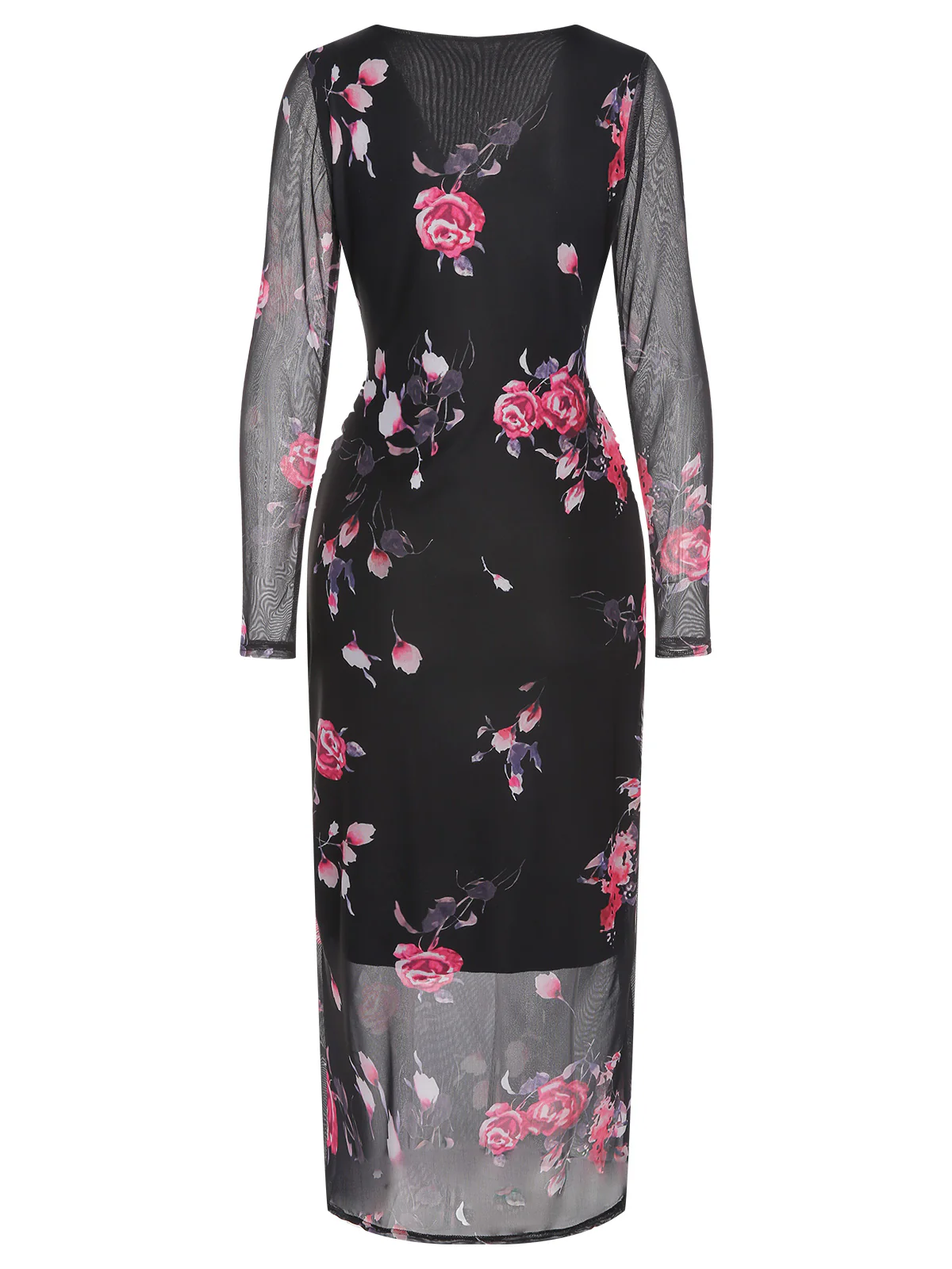 Black 1960s V-Neck Floral Mesh Dress - Image 3
