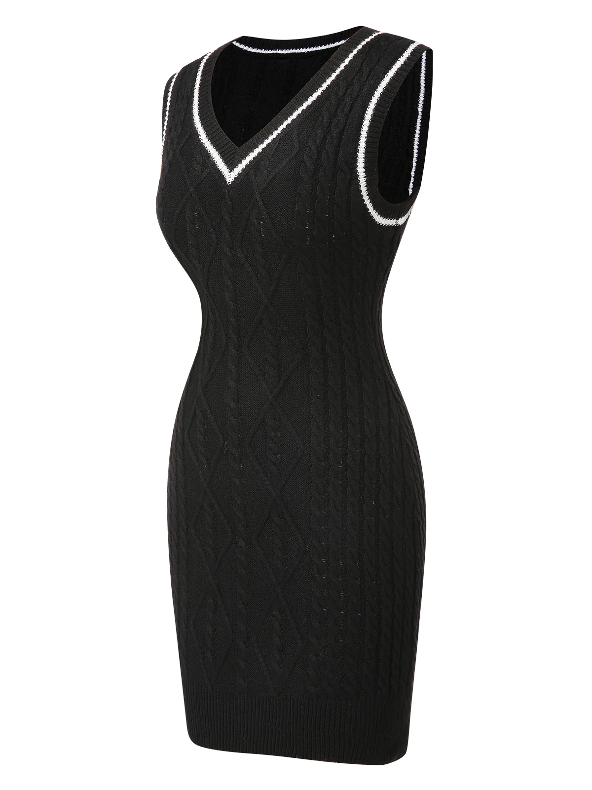 Black 1960s V-Neck Knitted Sleeveless Dress - Image 2