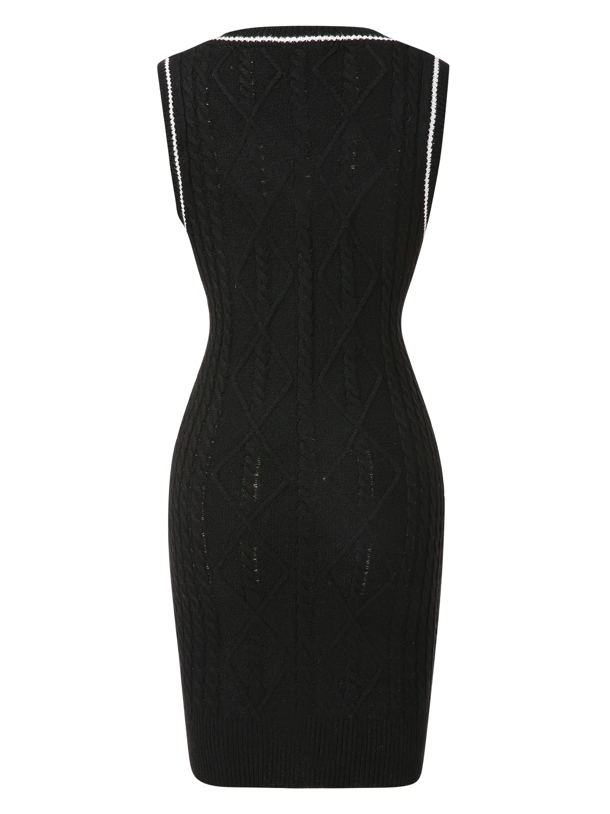 Black 1960s V-Neck Knitted Sleeveless Dress - Image 3