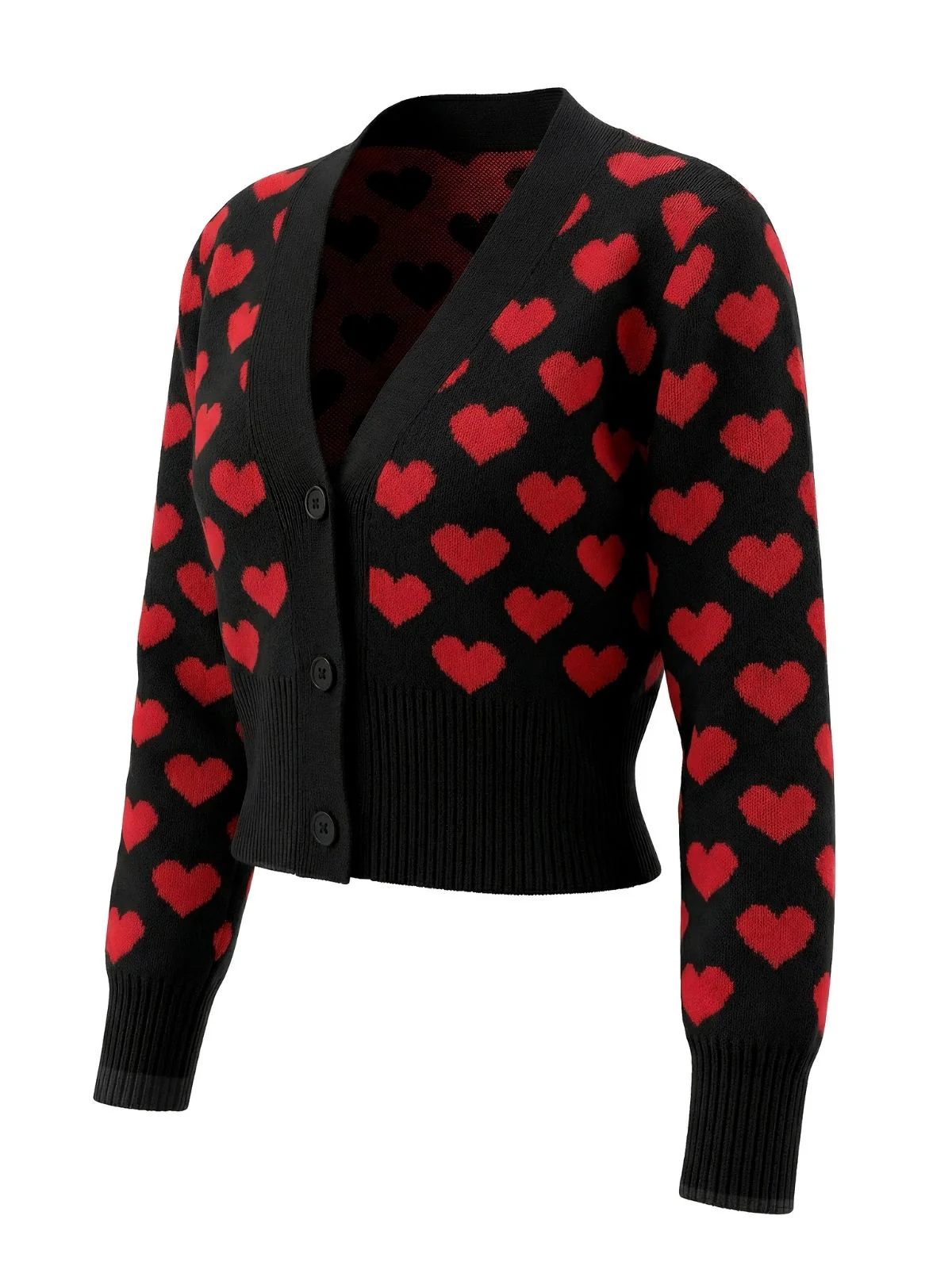 Black 1960s Valentine Heart Cropped Knit Cardigan - Image 2