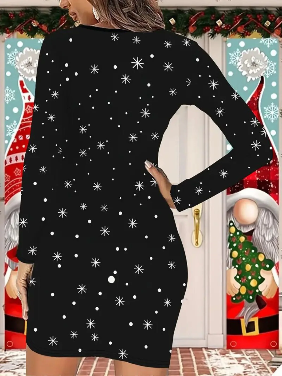 Black 1960s Santa Snowman Knit Dress - Image 4