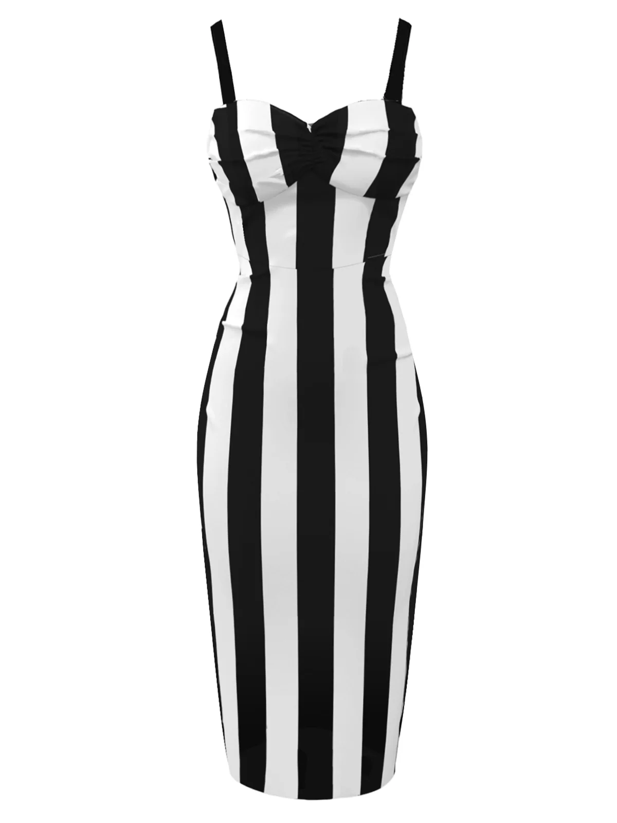 Black&Pink 1960s Vertical Stripe Straps Pencil Dress - Image 2
