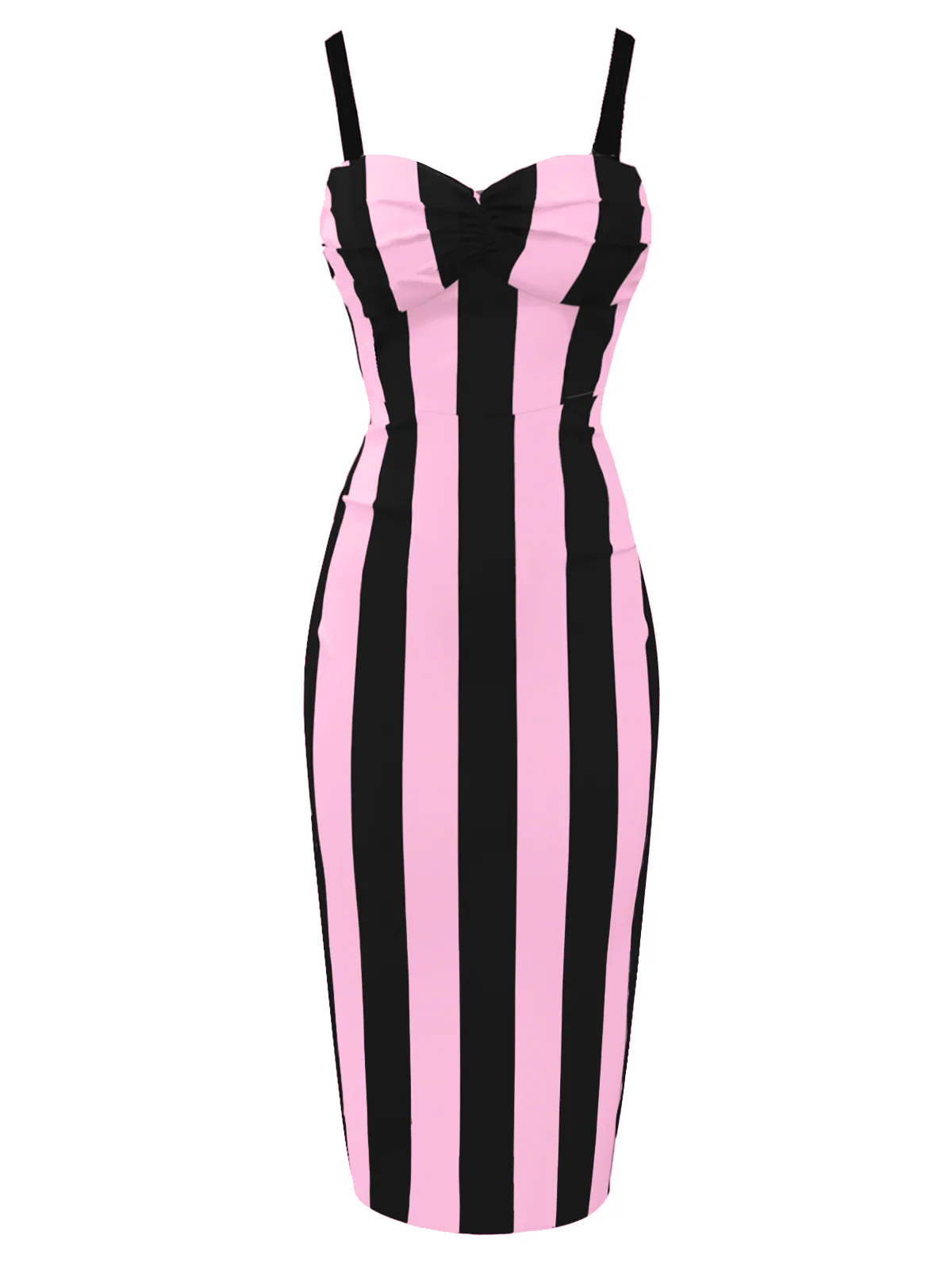 Black&Pink 1960s Vertical Stripe Straps Pencil Dress - Image 4