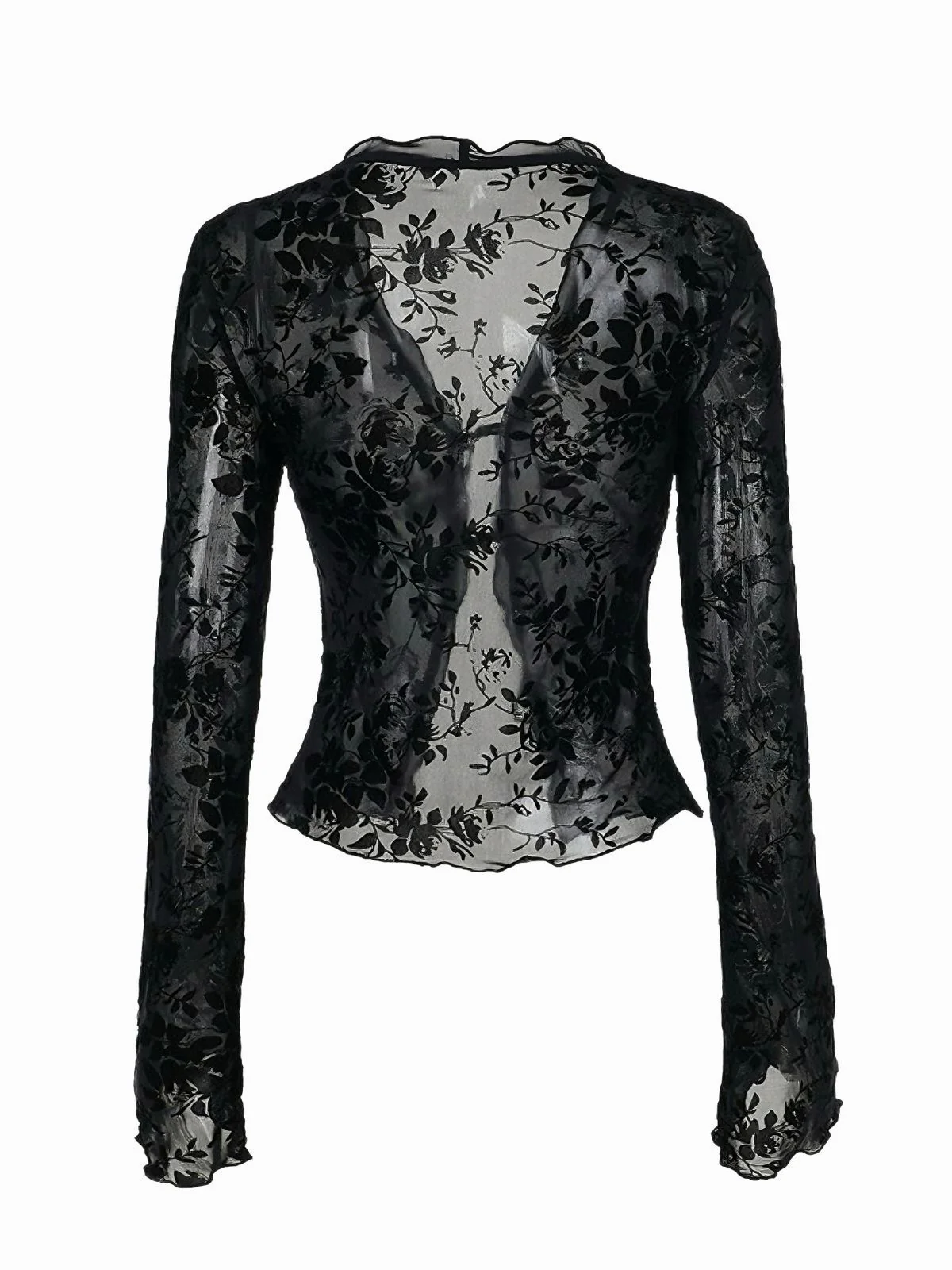 Black 1960s Water-soluble Lace Trim Sheer Blouse - Image 2