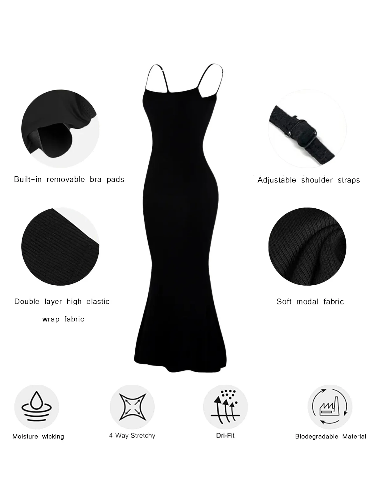Black 2-in-1 Shapewear Slip Dress - Image 2
