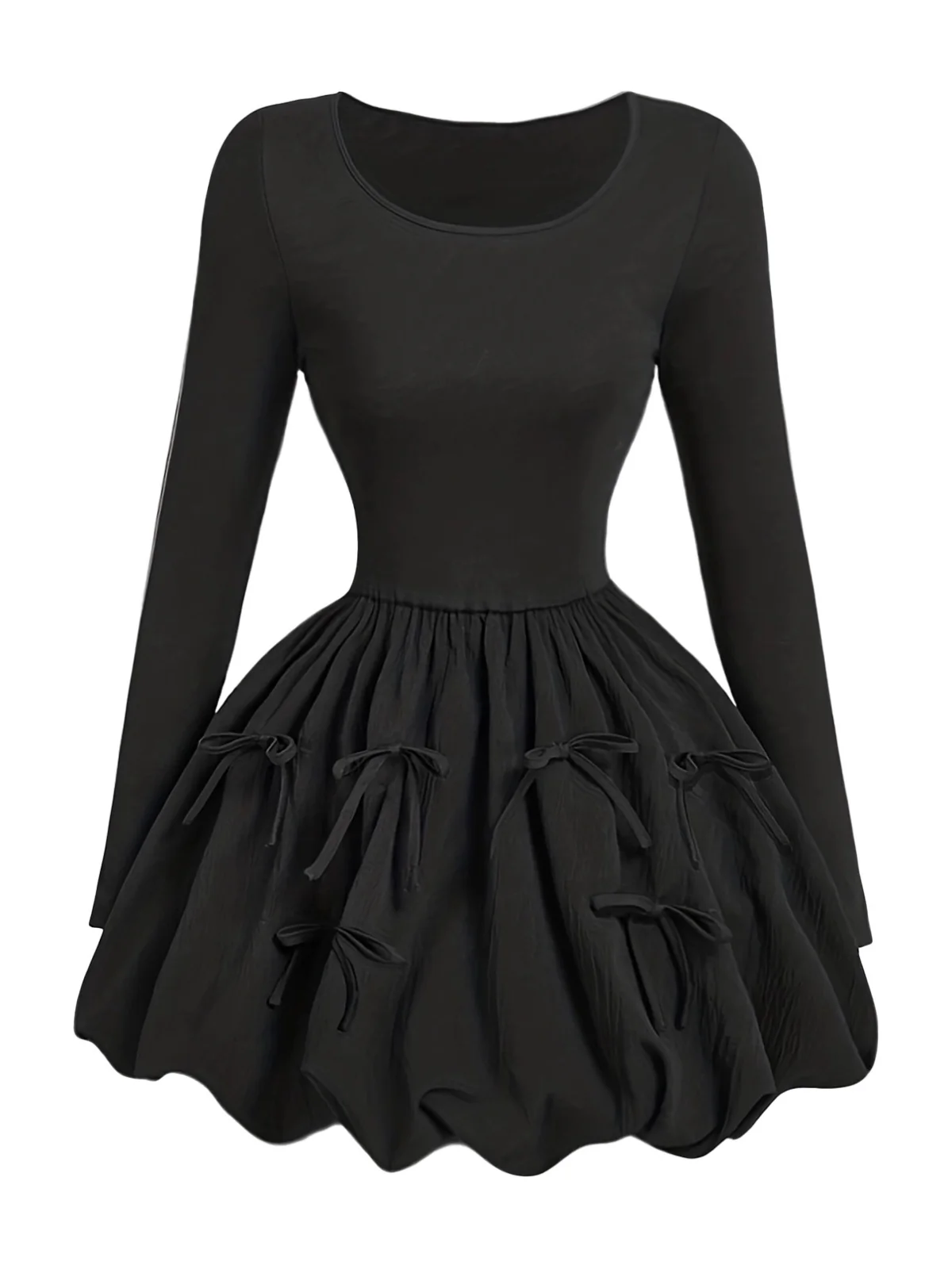 Black 1970s 3D-Bow Solid Bubble Dress - Image 2