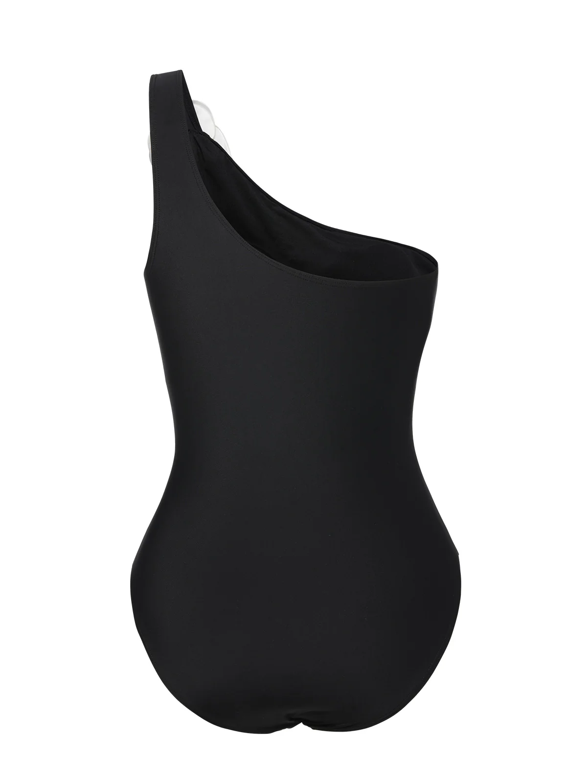 Black 1970s 3D Flower One-Shoulder Swimsuit - Image 3