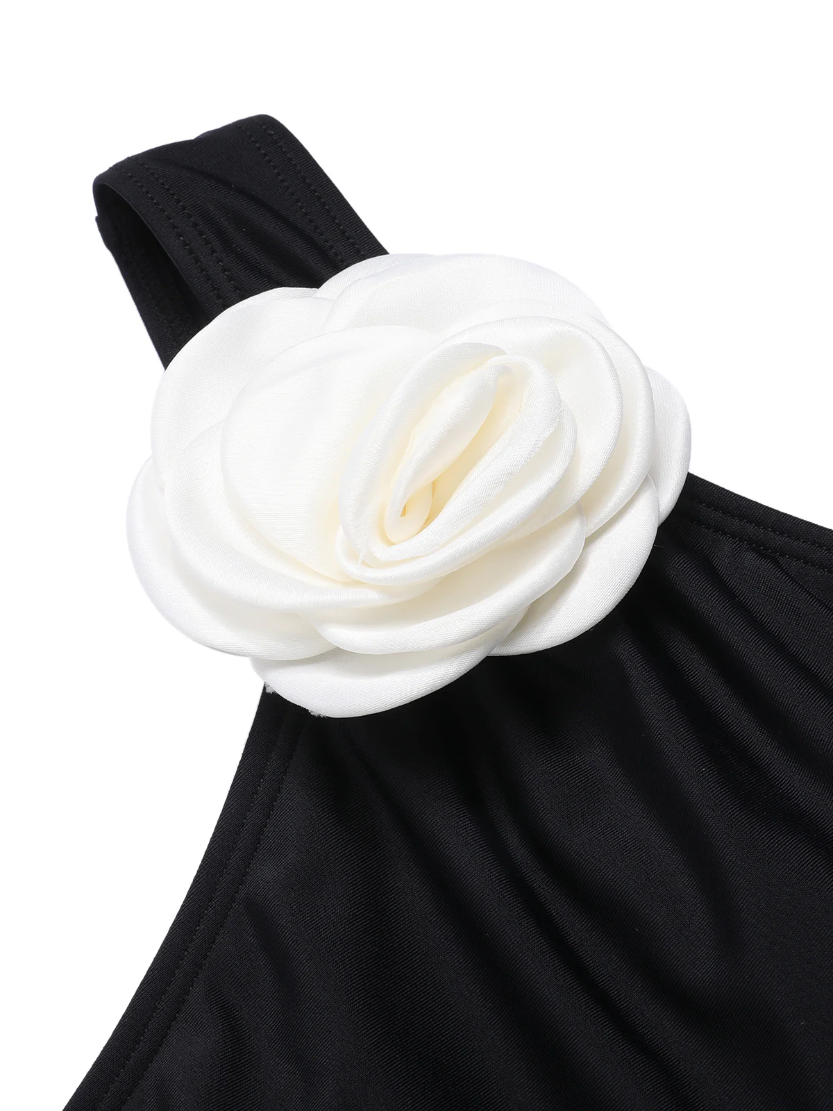 Black 1970s 3D Flower One-Shoulder Swimsuit - Image 4