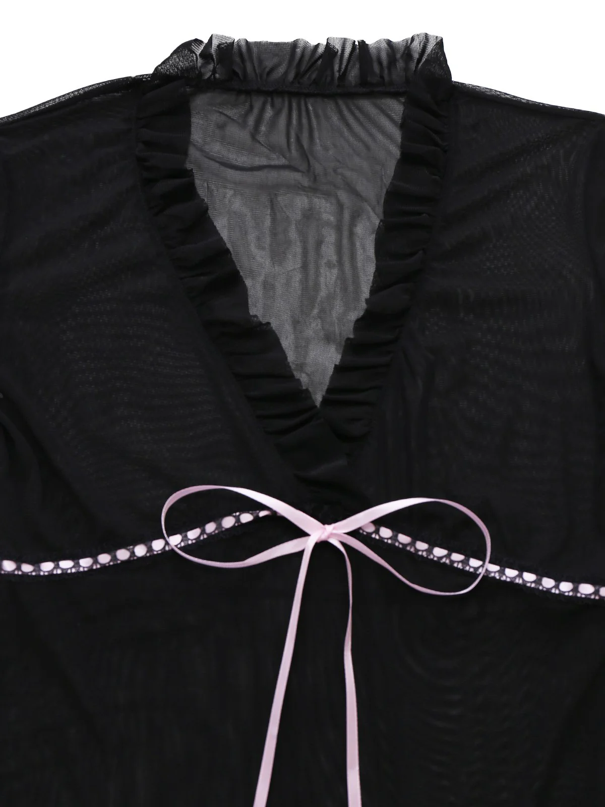 Black 1970s Bowknot Ruffled Sheer Nightdress - Image 6