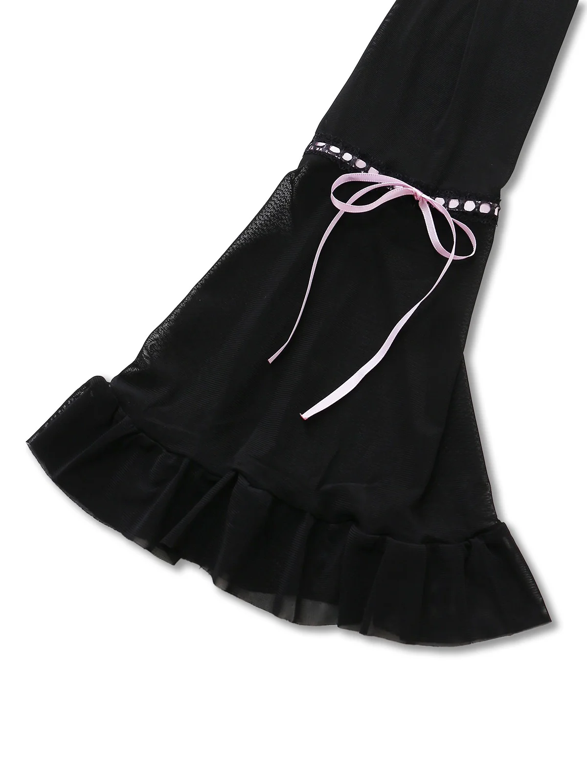 Black 1970s Bowknot Ruffled Sheer Nightdress - Image 7