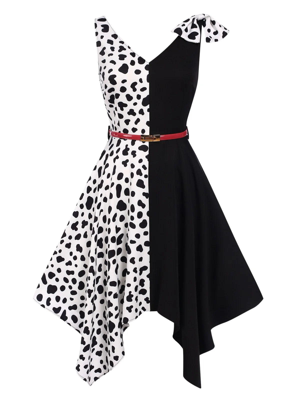 Black 1970s Cow Spots Patchwork Dress - Image 2