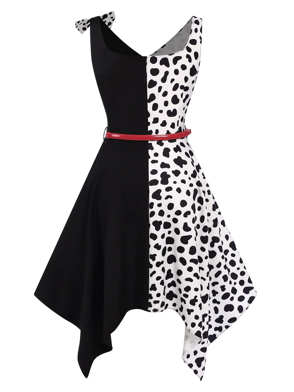 Black 1970s Cow Spots Patchwork Dress - Image 3