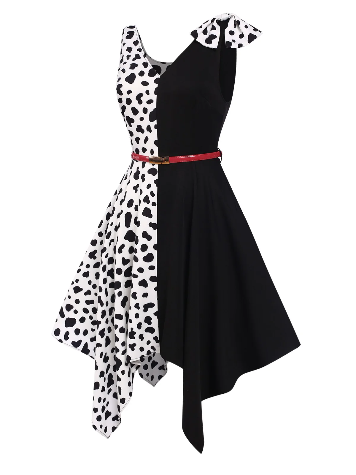 Black 1970s Cow Spots Patchwork Dress - Image 4