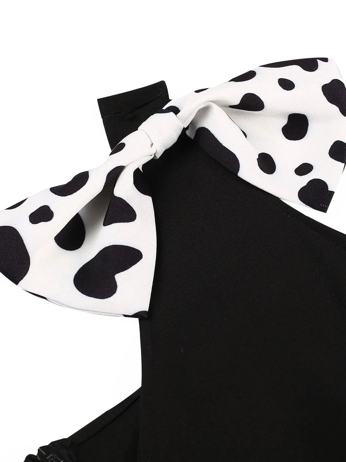 Black 1970s Cow Spots Patchwork Dress - Image 6