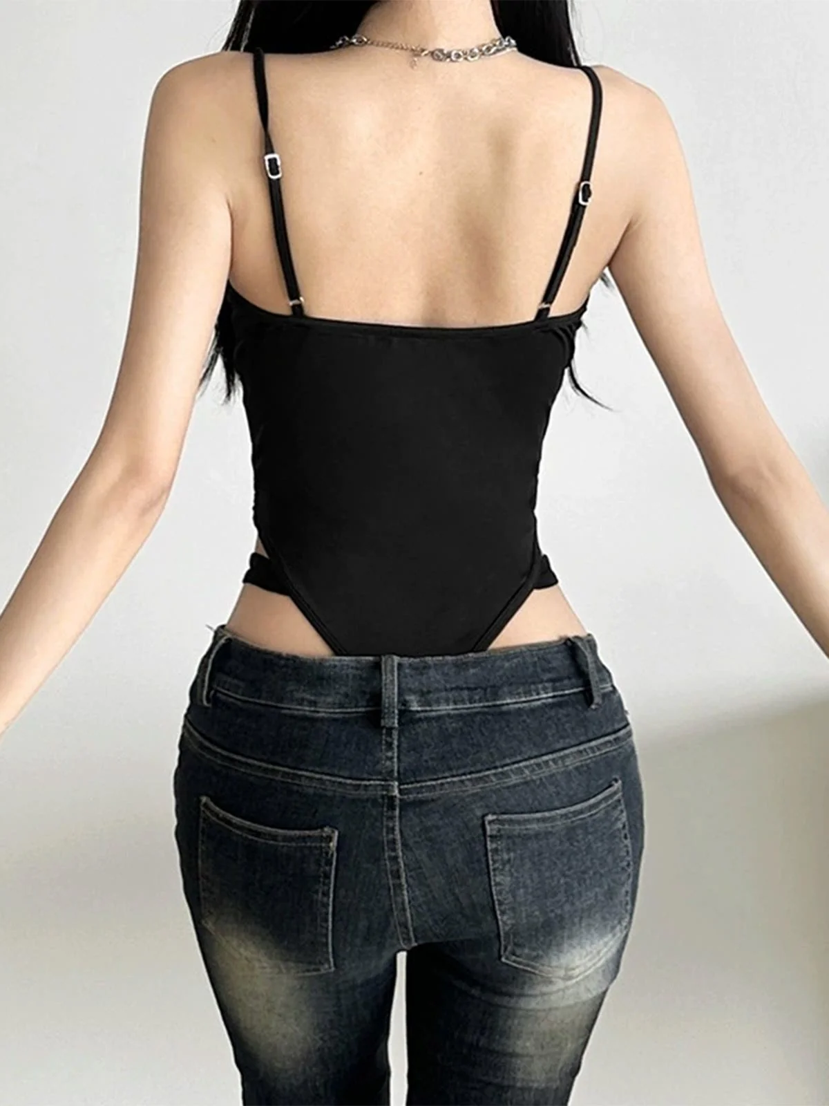 Black 1970s Cutout Bodycon Strap Bodysuit - Image 7