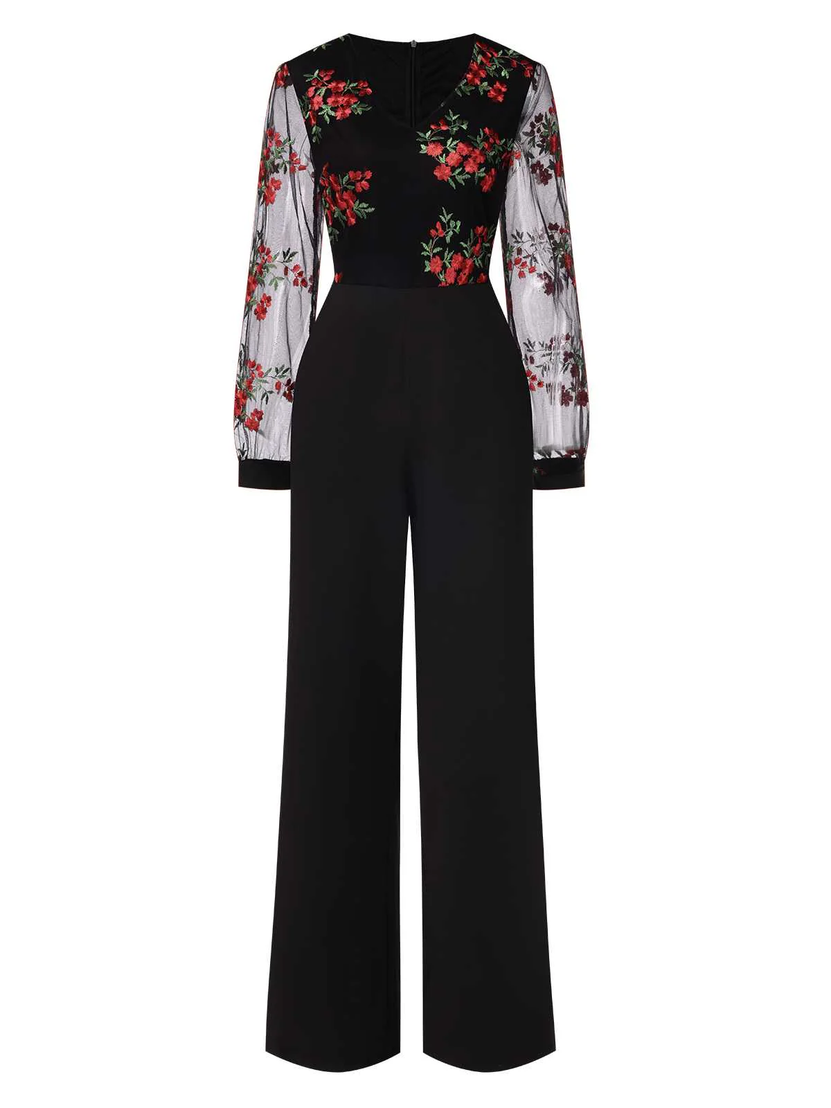 Black 1970s Embroidered Floral Jumpsuit - Image 2