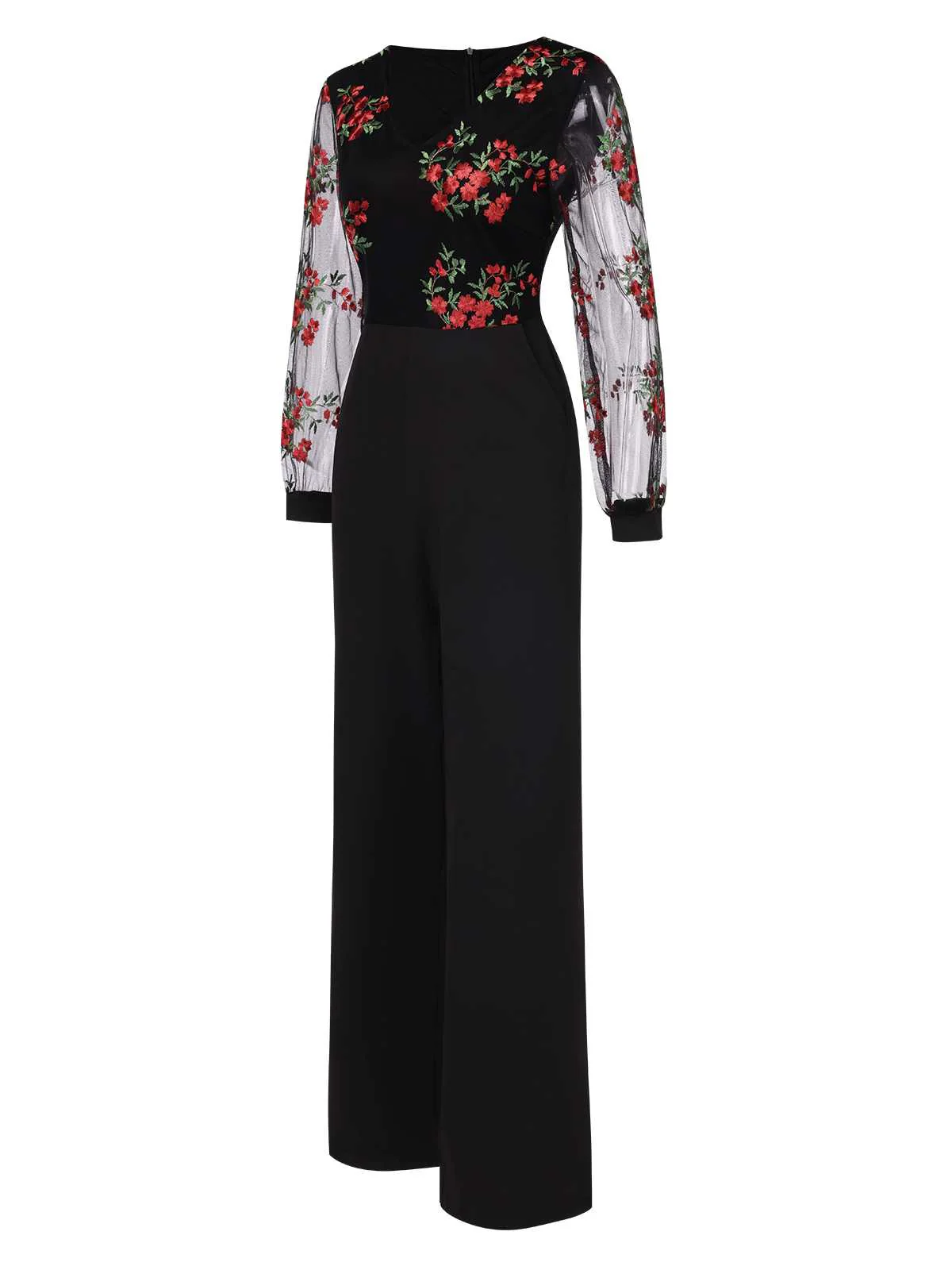 Black 1970s Embroidered Floral Jumpsuit - Image 3