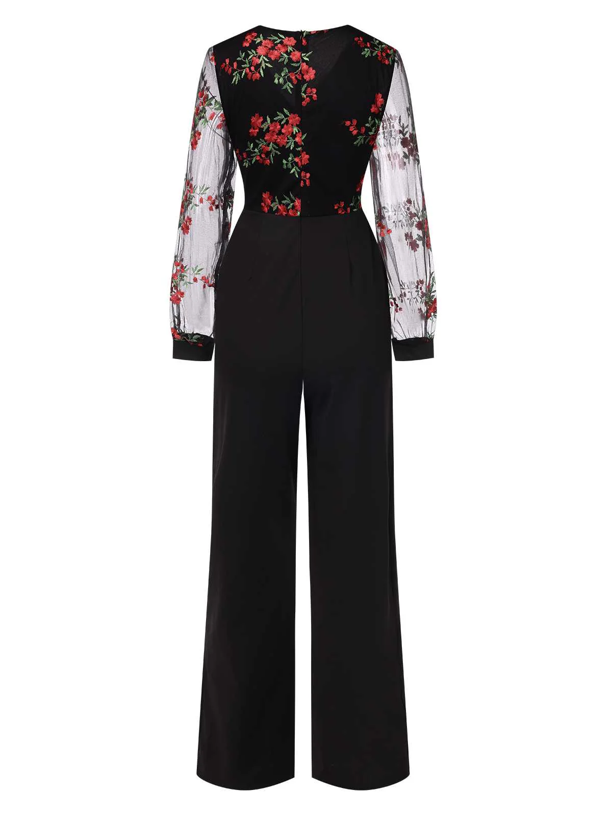 Black 1970s Embroidered Floral Jumpsuit - Image 4
