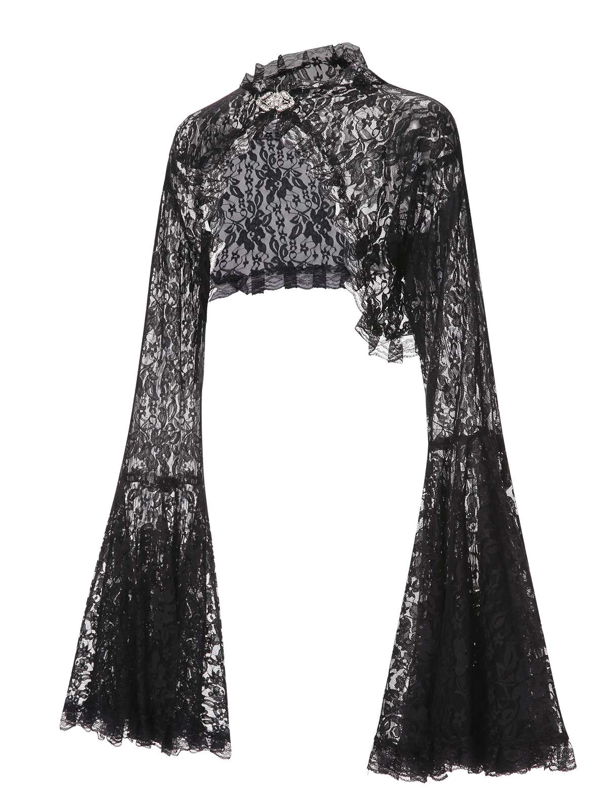 Black 1970s Flare Sleeved Lace Sheer Cape - Image 3