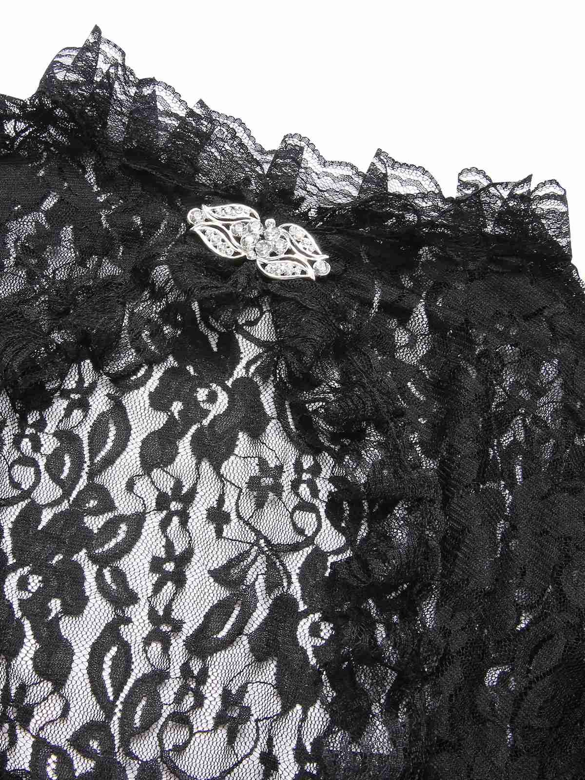 Black 1970s Flare Sleeved Lace Sheer Cape - Image 4