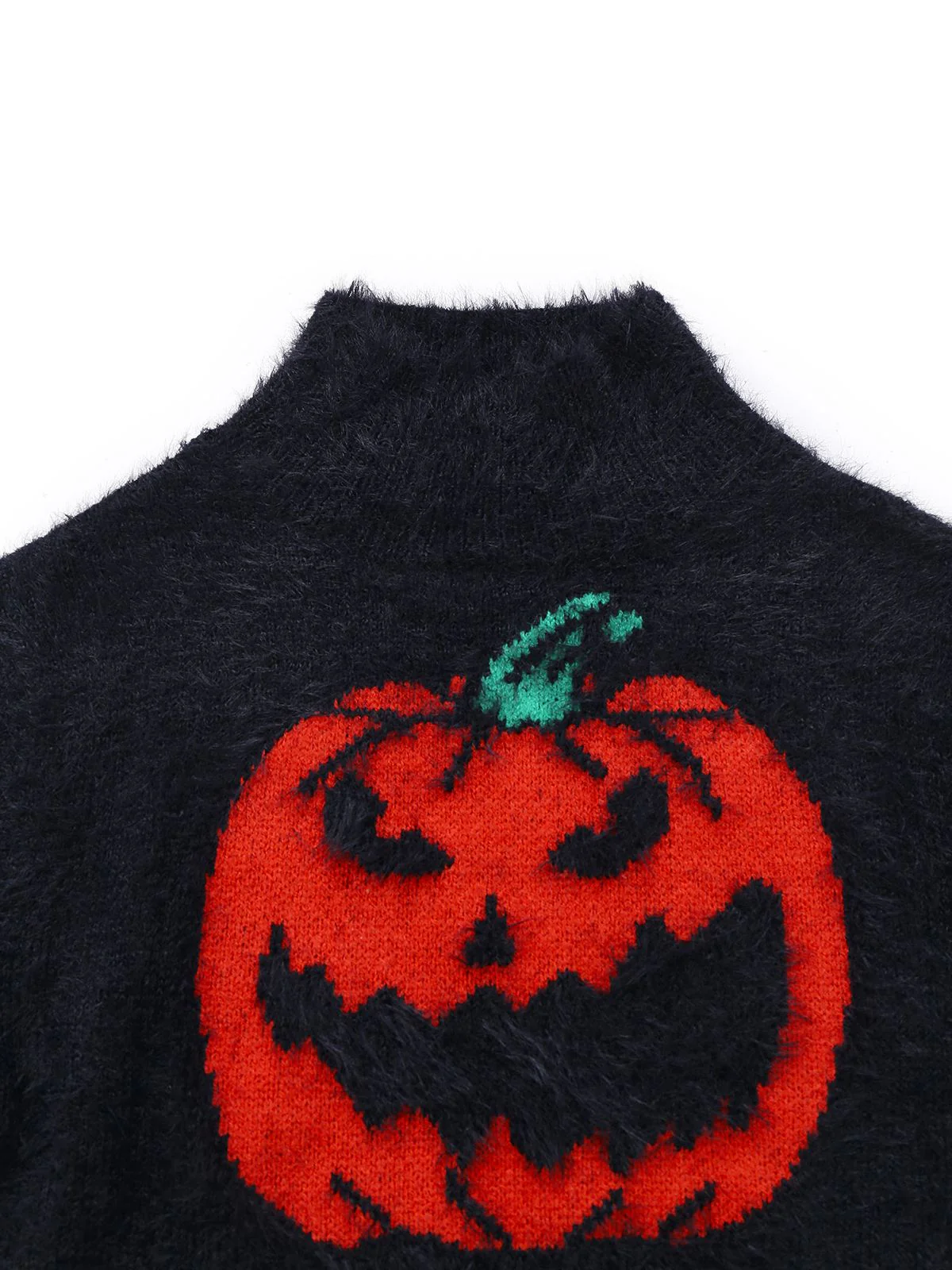 Black 1970s Halloween Pumpkin Faux Mink Sweater - Image 3