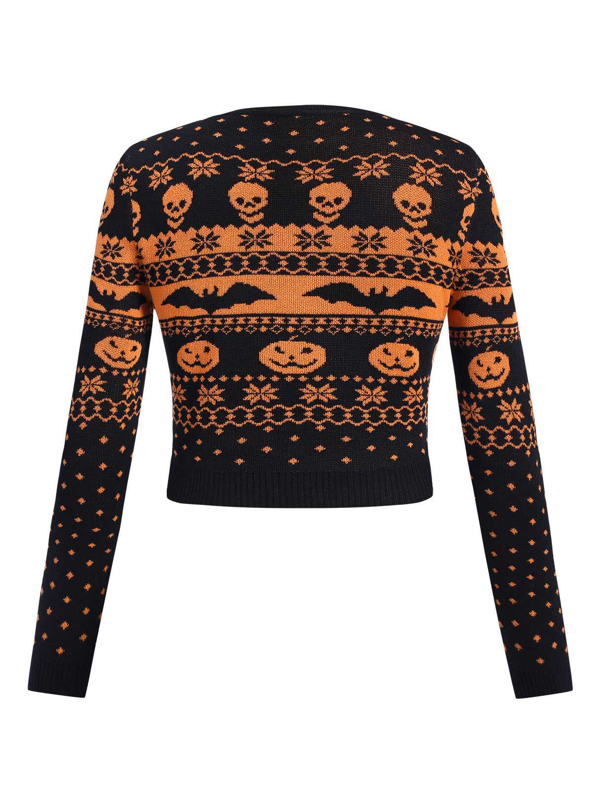 Black 1970s Halloween Skull Bat Crop Sweater - Image 2